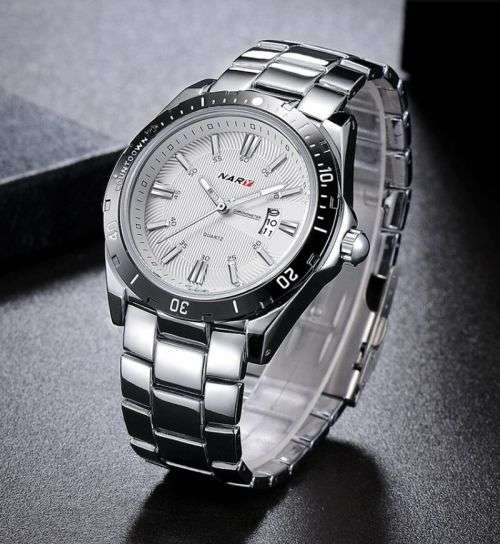 Men`s Watch Stainless Steel Silver, Nary with Quartz Movement, Waterproof, Every Day Use