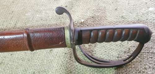British 1845 Pattern Sword Wilkinson type blade with leather scabbard