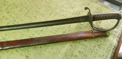 British 1845 Pattern Sword Wilkinson type blade with leather scabbard