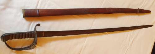 British 1845 Pattern Sword Wilkinson type blade with leather scabbard