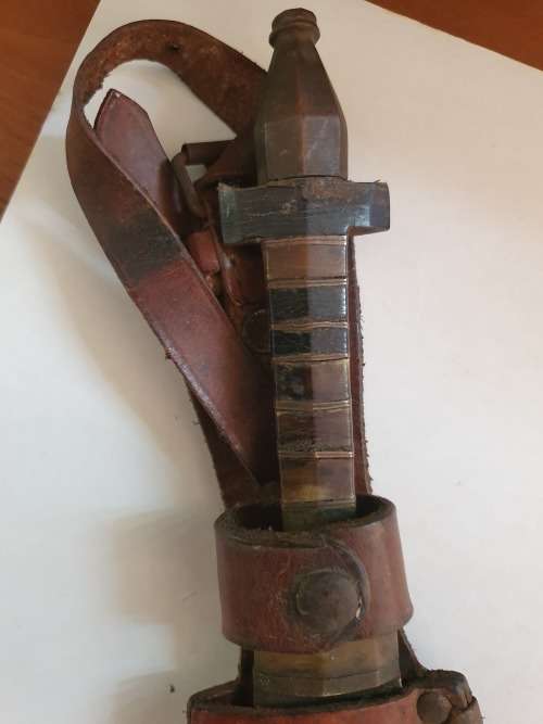 100 year old hand-crafted Abyssinian tribesman`s knife with leather sheath