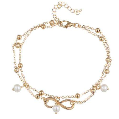 Gorgeous faux pearl infinity anklet in gold