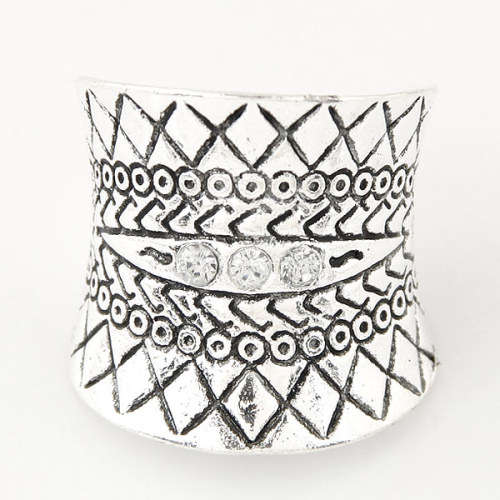 Stunning Tibetan silver Aztec inspired ring with crystals