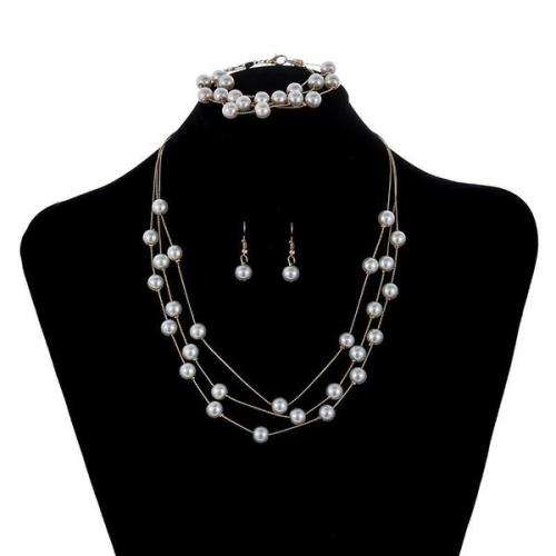 Stunning Necklace, bracelet and earring set faux pearl in silver or gold