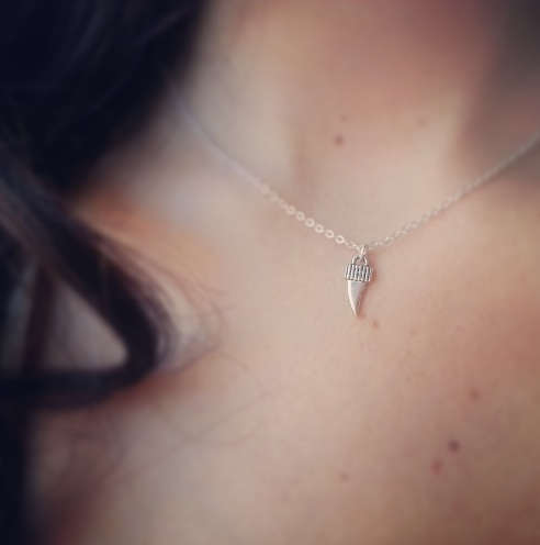 Gorgeous little etched tiger tooth pendant and chain