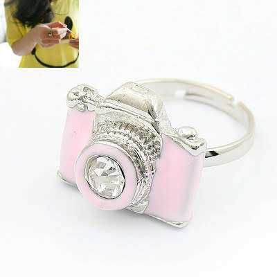 Cute Pink camera ring with CZ stone