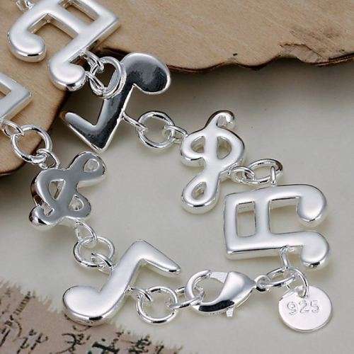 925 SILVER PLT MUSIC NOTE CHARM BRACELET / ANKLET TREBLE CLEF QUAVER