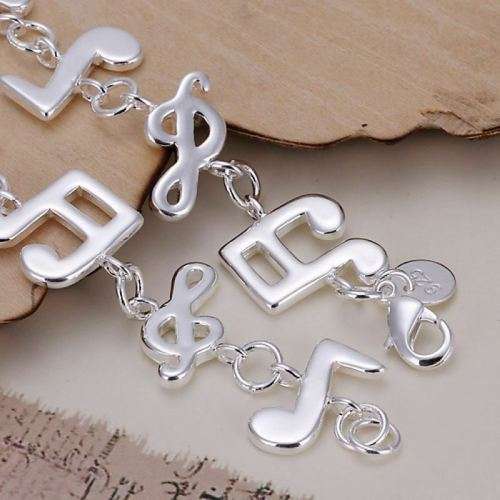 925 SILVER PLT MUSIC NOTE CHARM BRACELET / ANKLET TREBLE CLEF QUAVER