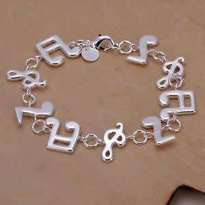 925 SILVER PLT MUSIC NOTE CHARM BRACELET / ANKLET TREBLE CLEF QUAVER