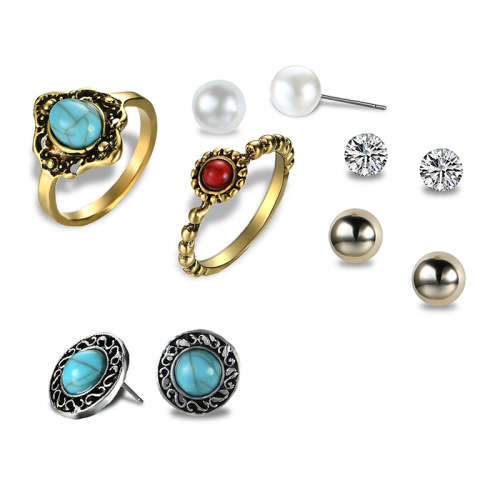 Gorgeous Six piece Turquoise ring and earring set