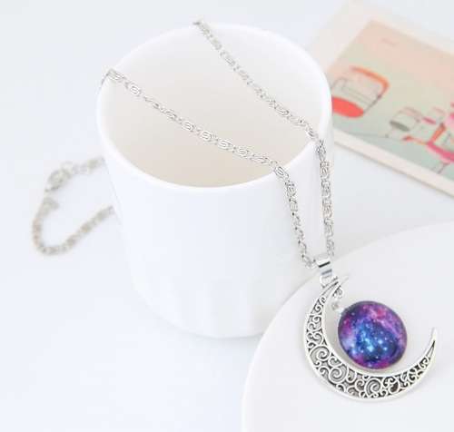 Gorgeous Galaxy pendant and moon in Tibetan silver
