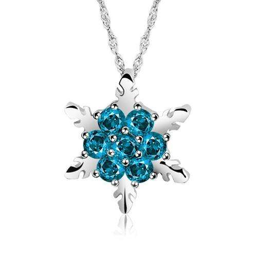 Tibetan silver Aqua gem snowflake pendant and chain