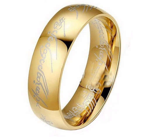 Tungsten Carbide gold tone lord of the rings ring