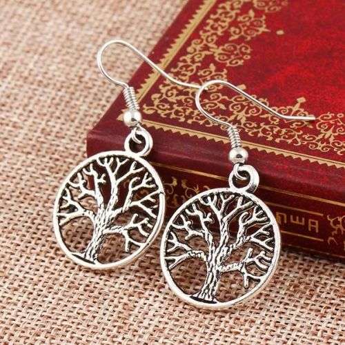 Tree of life tibetan silver earrings