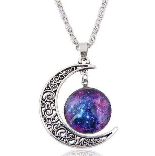 Stunning Galaxy moon pendant and chain Purple