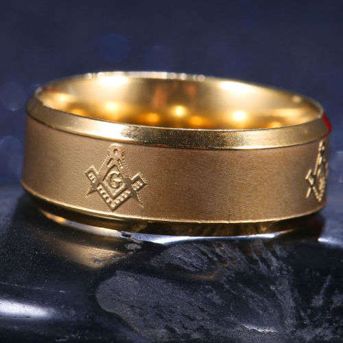 Stainless steel gold plated masonic ring