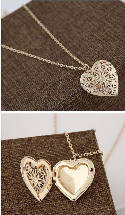 Stunning 9ct gold plated lace design heart locket and chain