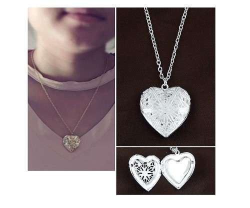 Stunning Silver plated lace design heart locket and chain