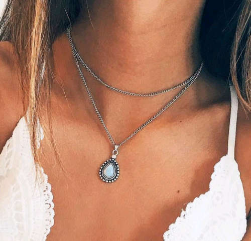 Stunning white opal multi chain Tibetan silver necklace