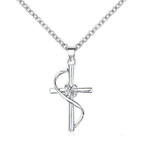 Stunning Silver plated Cross with AAA sim diamond and chain