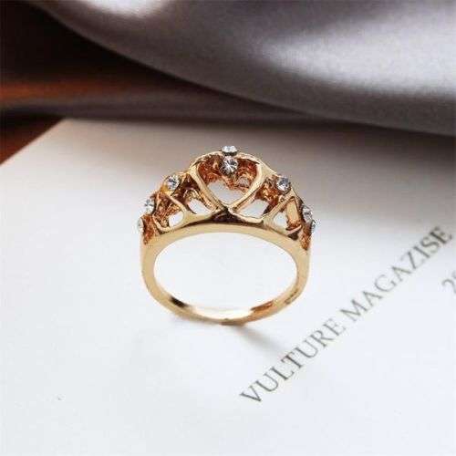 Gorgeous Gold plated 3D crown ring with AAA sim diamonds