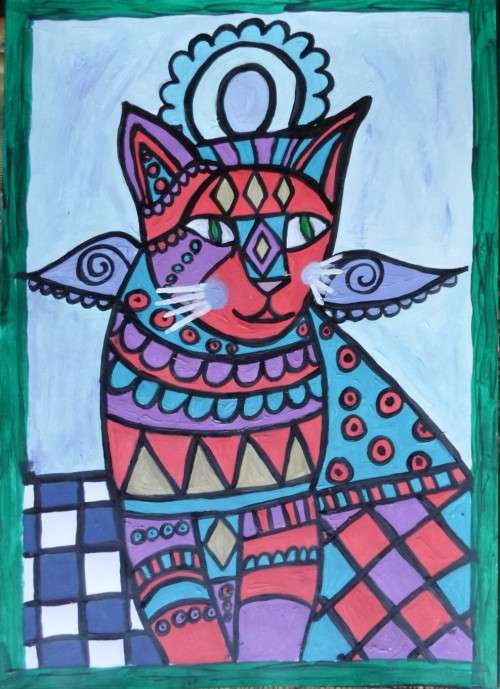 Gorgeous Cat style folkart painting.