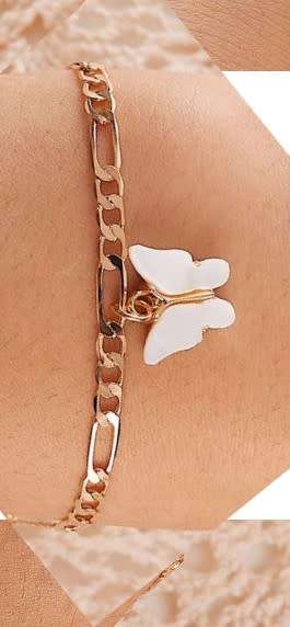 Stunning 9ct gold plated Figaro bracelet with gorgeous butterfly charm