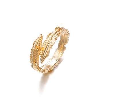 Stunning 9ct gold plated feather ring