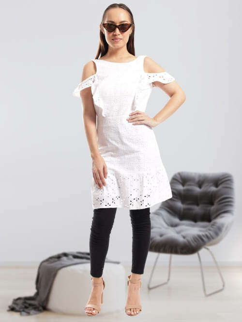 Stunning white anglaise style off the shoulder dress