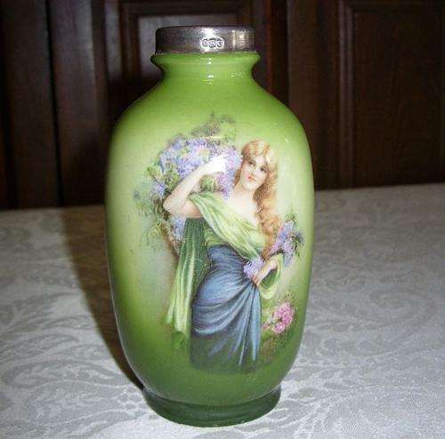 BREATHTAKINGLY BEAUTIFUL ART NOUVEAU VASE WITH SILVER HALLMARKED COLLAR