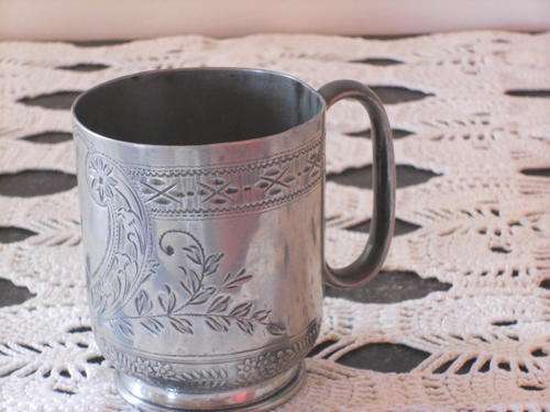 Pewter mug - very detailed decor- 8cm high 6cm dia