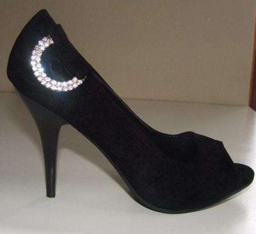 Black Suede Heel with Faux Diamond Moon detail
