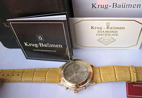 Krug Baumen Men's Rose Gold Champagne Diamond Chronograph Watch