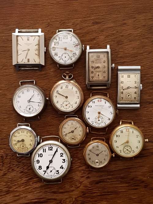 12 vintage watches and trench watches Longines, Cyma, Roamer