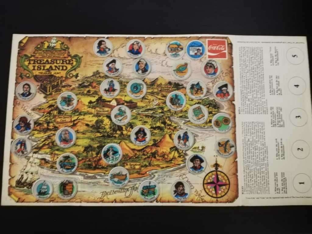 1975 Coks Cola Bottle top Liners Passport to the World and Treasure Island
