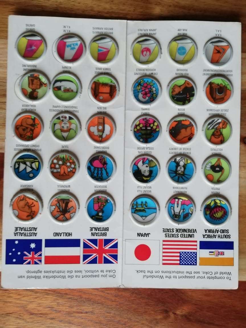 1975 Coks Cola Bottle top Liners Passport to the World and Treasure Island