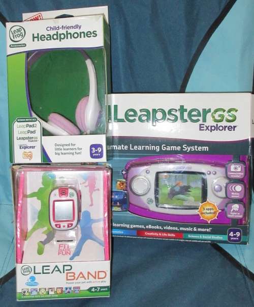 Leapster GS console and Leapband watch and Leapster headphones