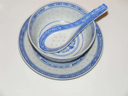 RICE GRAIN PLATE, BOWL AND SPOON, FULL SET OF 6