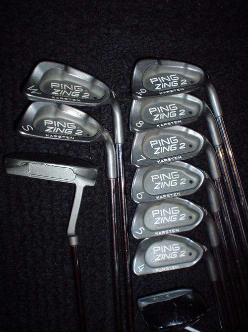 8 Piece Ping Zing 2 Irons complete with golf bag and trolley