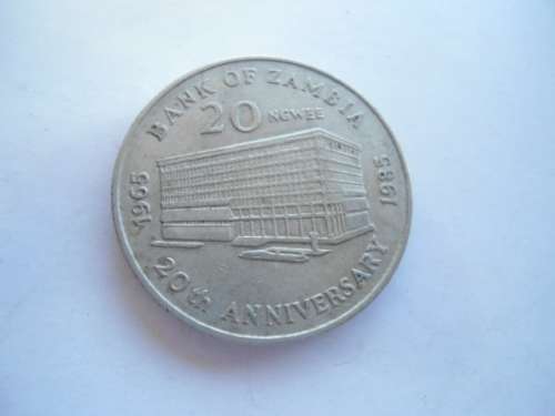 BANK OF ZAMBIA 20 NGWEE 20TH ANNIVERSARY 1965-1985