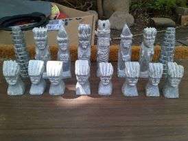 STUNNING CARVED SOAPSTONE CHESS SET. NO BOARD