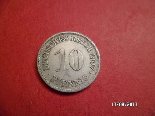 RARE 1907 DEUTSCHES REICH 10 PFENNIG