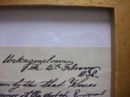 Deed of Cession between Piet Retief and Dingaan on 4 Feb 1838 - Copy framed behind glass