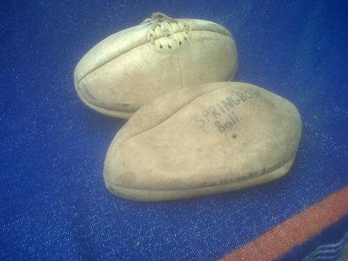 RARE FIND,REALLY OLD VINTAGE GENION LEATHER RUGBY BALLS,BID PER BALL.ONE IS WRITTEN SPRINBOK ball