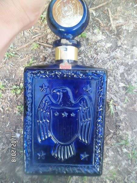 1969 J.W. Dant Cobalt Blue Whiskey Bottle - 1919-1969 50th Anniversary