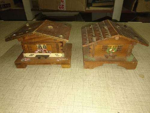 2 SWISS WOODEN HOUSES MUSICAL BOXES working