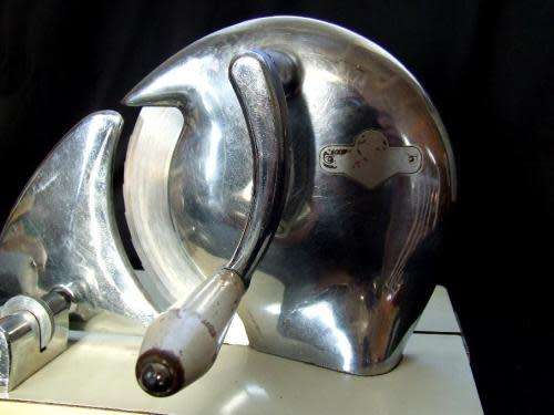 1950'S Geman Bread Slicer,Good working condition. Drop down base and table clamp