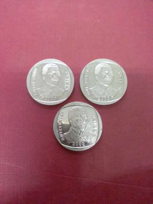 3 x 2000 Mandela R5 coins - beautiful coins