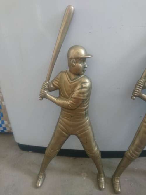 RARE FIND TWO BRASS BASEBALL PLAYER FIGURES FOR HANGING ON THE HALL SIZE 37CM,BID PER ITEM