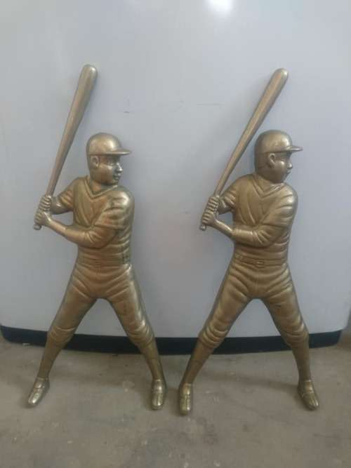 RARE FIND TWO BRASS BASEBALL PLAYER FIGURES FOR HANGING ON THE HALL SIZE 37CM,BID PER ITEM